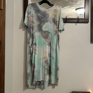 Boho Tie Dye Maxi Dress Sweet Claire Pockets‎ Soft Muted Dress Skirt M